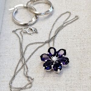 SET! Vera Wang 925 Flower Necklace & 925 Twisted Diamond-Cut Hoop Earrings SET!